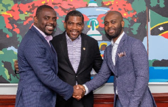 (from left to right) Sports Minister, Samal Duggins; St Kitts and Nevis Prime Minister, Dr. Terrance Drew; and Cricket West Indies president, Dr. Kishore Shallow.