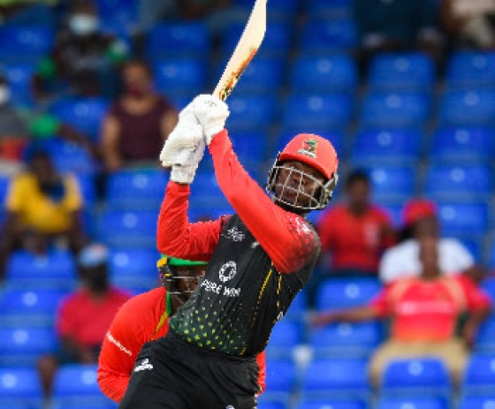 Sherfane Rutherford goes on the attack during his match-winning half-century on Sunday. (Photo courtesy CPl Media)
