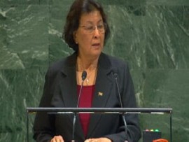 President Jennifer Geerlings-Simons addressing the 80th session of the United Nations General Assembly on Tuesday (CMC Photo)