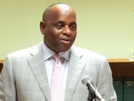 Dominica’s Prime Minister and CARICOM Chairman, Roosevelt Skerrit speaking at news conference (CMC Photo)