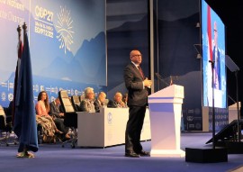 Simon Stiell, the new Executive Secretary of the UN Climate Convention, addressing the opening ceremony of COP27.