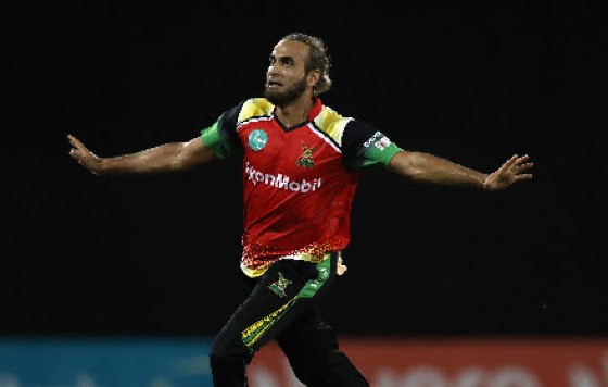 Leg-spinner Imran Tahir celebrates one of this two wickets which helped carry Amazon Warriors to victory. (Photo courtesy Getty/CPL)