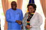 Prime Minister Mia Mottley and a Ghanian official (File Photo)